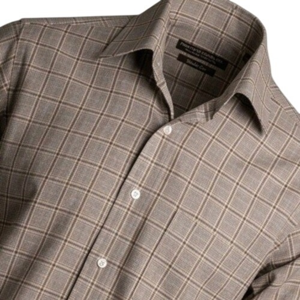 Forsyth of Canada Brown Plaid Dress Shirt Mens Medium Long Sleeve Wrinkle Free